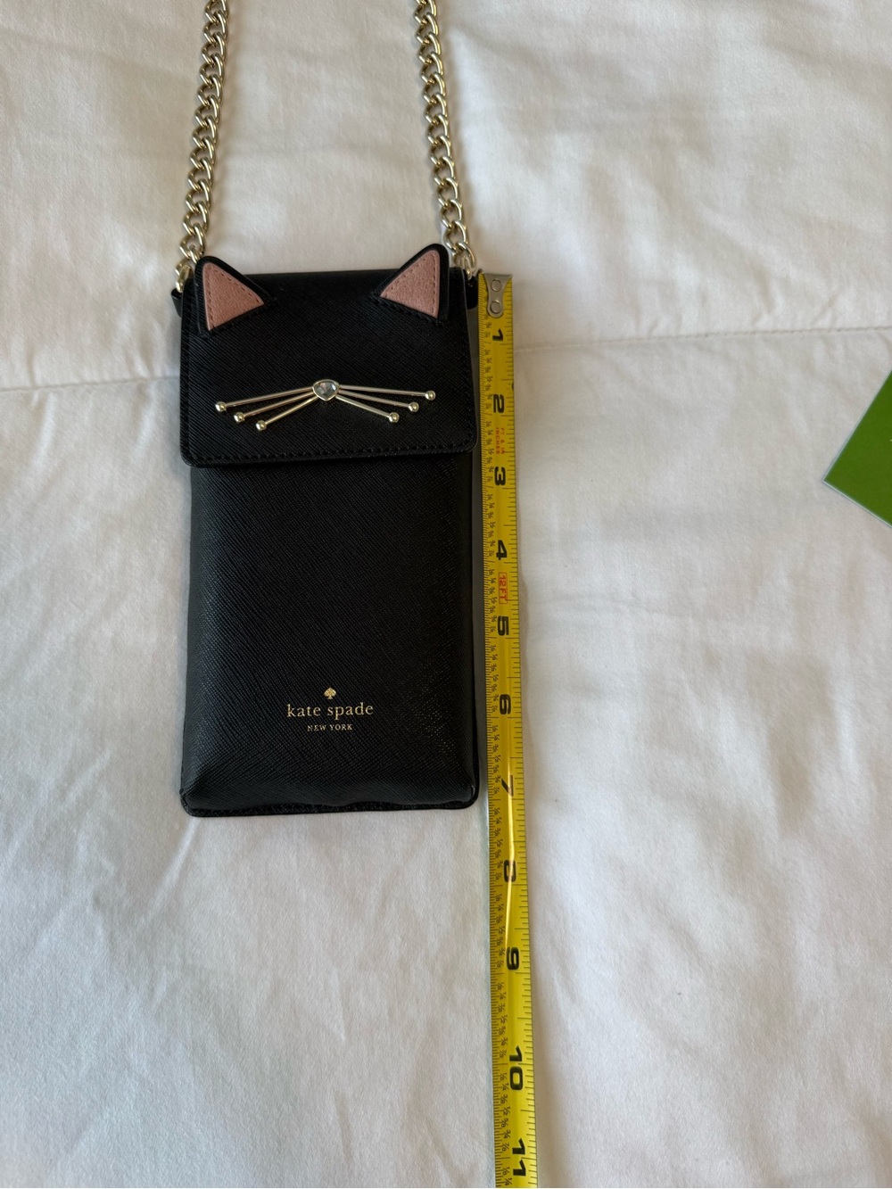 Kate Spade Black Cat Leather Crossbody Phone Bag with Chain-and-Leather Strap - Picture 9 of 12